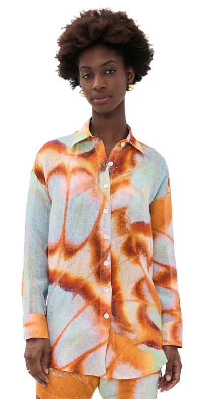 Vitamin A Vitamin A Playa Linen Boyfriend Shirt MALACHITE BUTTERFLY