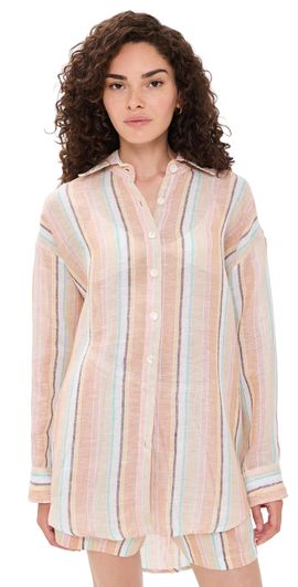 Vitamin A Vitamin A Playa Linen Boyfriend Shirt SAND DUNES STRIPE