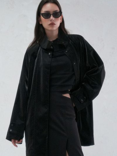 vivacious Angti Art Leather McCoat BLACK