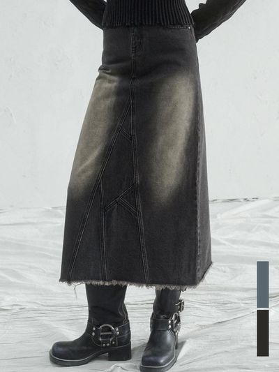 vivacious Branch Long Denim Skirt - 2COL