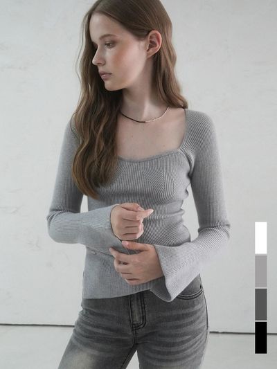 vivacious Manon Heart - line Slit Knitwear - 4COL