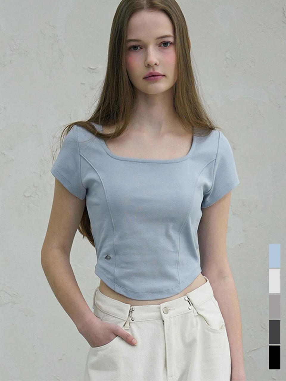 vivacious Neuel Square Neck Line Crop T-Shirt - 5COL