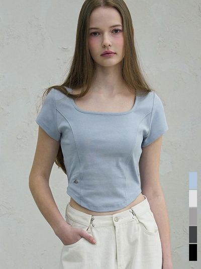 vivacious Neuel Square Neck Line Crop T-Shirt - 5COL
