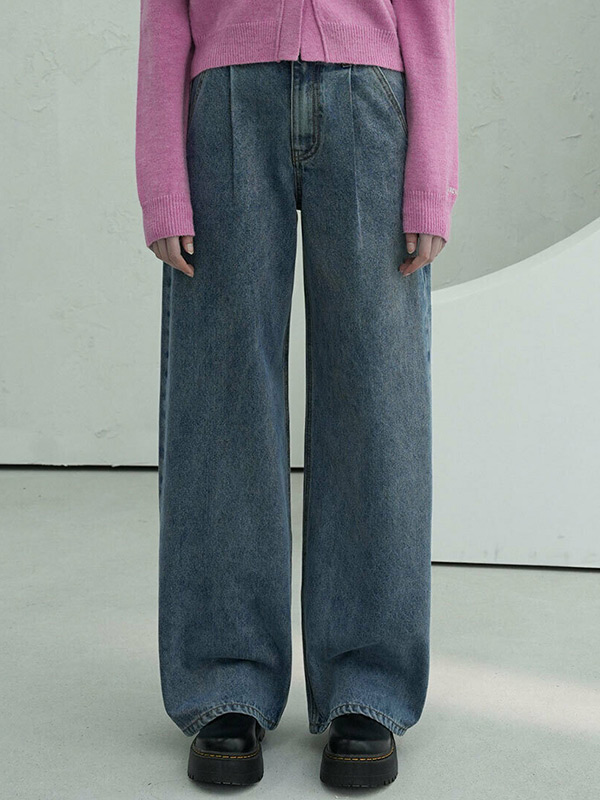 vivacious Signature Pintuck Wide Pants - INDIGO