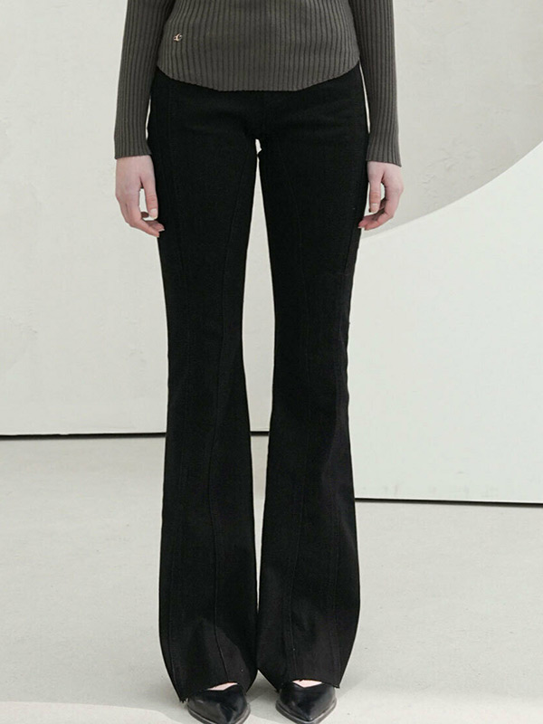 vivacious Slender Line Denim Pants - BLACK