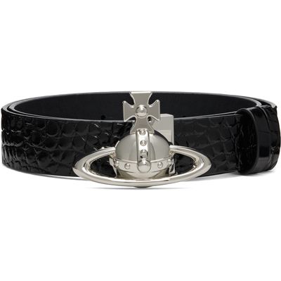 Vivienne Westwood Vivienne Westwood Black Orb Buckle Croc Leather Belt