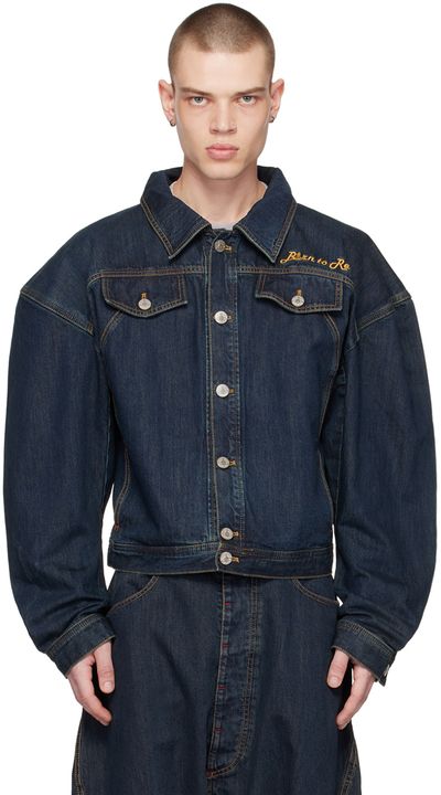 VIVIENNE TAM denim lether jacket y2k Vivienne Westwood - Navy 