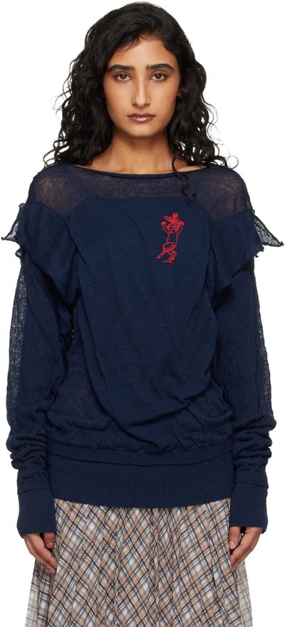 Vivienne Westwood Vivienne Westwood Navy Linen Cotton Blend Crinkled Sweater