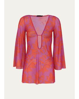Vix Lidi Sheer Floral Cover-Up Mini Dress