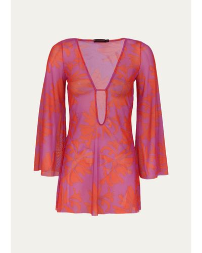 Vix Lidi Sheer Floral Cover-Up Mini Dress