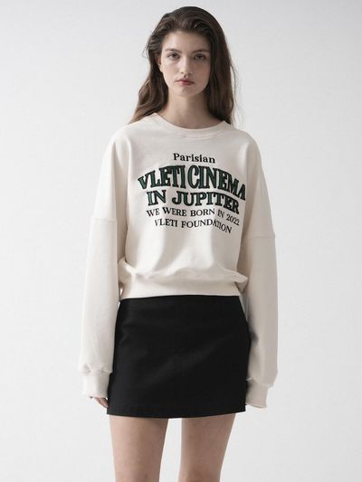 VLETI Lettering Needlework Sweatshirt (Light_beige)