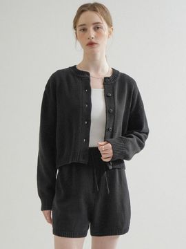 VLETI Round Cardigan & Knit Shorts Set Up (Black)