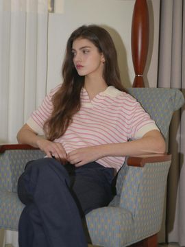 VLETI Stripe Collar Half Knit (Pink)