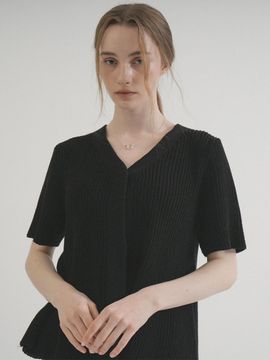 VLETI V-neck Shirring Button Knit Cardigan (Black)