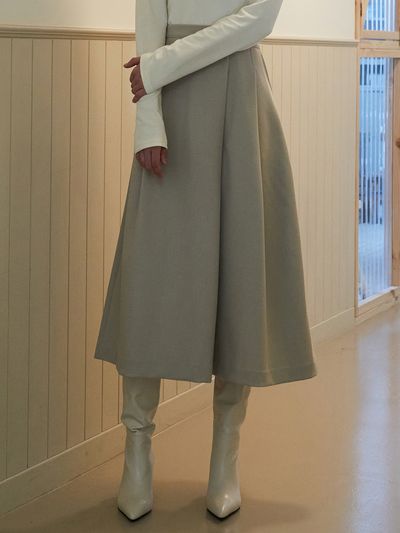 VOIEBIT for WOMEN A-line Pintuck Maxi Skirt_Light Beige