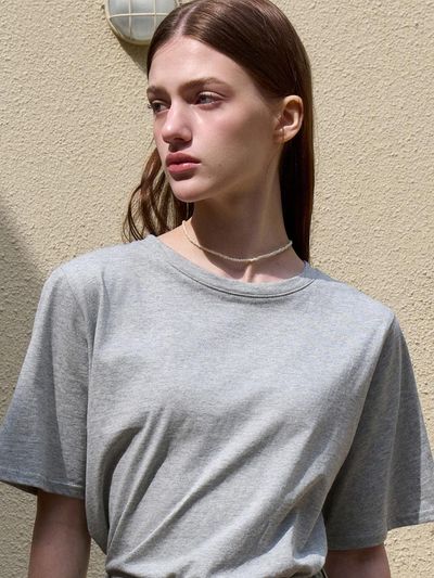 VOIEBIT for WOMEN Basic Round Neck Silket Tee_Melange