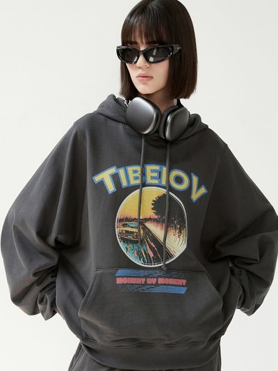 VOIEBIT for WOMEN Purple Digital Racing Oversized Balloon Hoodie