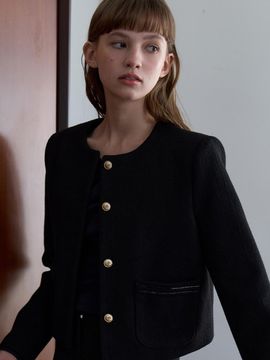 VOIEBIT for WOMEN Stitch Pocket Round Neck Tweed Jacket VW130