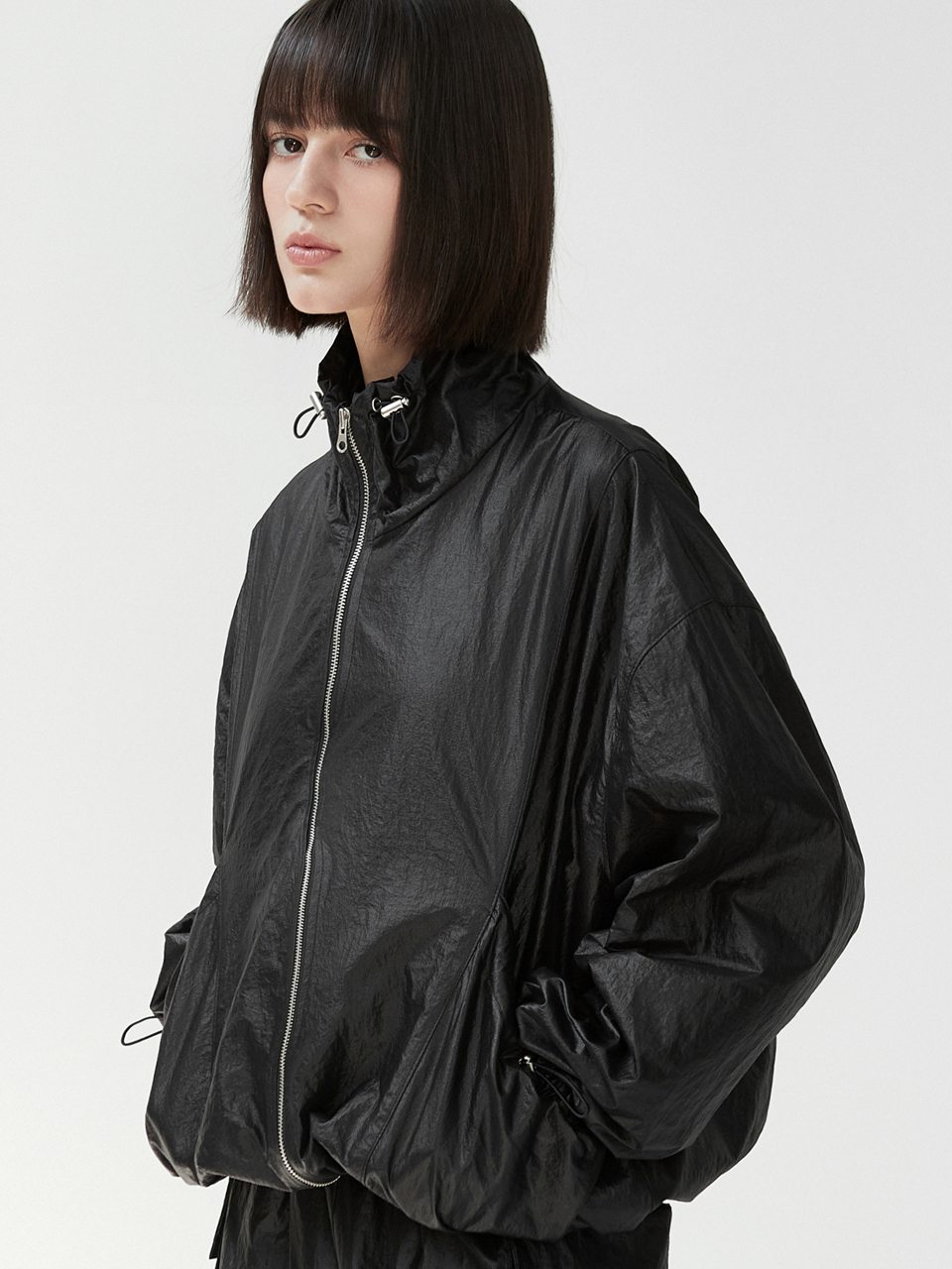 VOIEBIT for WOMEN String Balloon Jacket ( Satin Black ) VW035