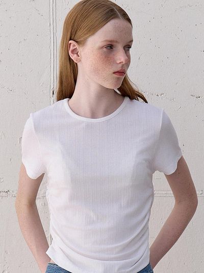 VOIEBIT for WOMEN Summer Shirring Half Sleeve Top_White