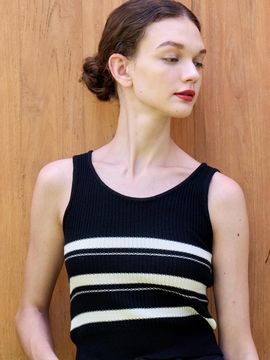 VOIEBIT for WOMEN Three Line Stripe Sleeveless Knit Top_Black