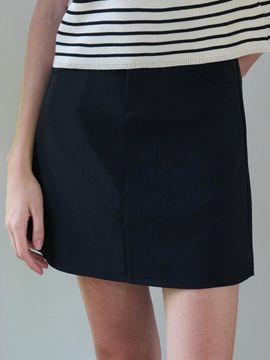 VOIEBIT for WOMEN Twill Mini Button Skirt_Black