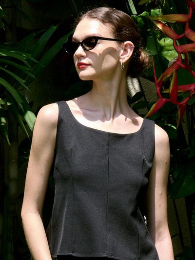 VOIEBIT for WOMEN Twill Section Sleeveless Blouse_Black