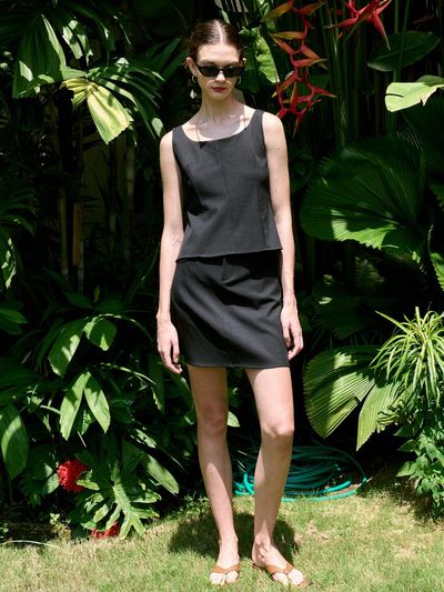 VOIEBIT for WOMEN Twill Sleeveless Blouse + Twill Mini Skirt Set