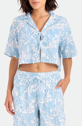Volcom Volcom Tie Front Crop Cotton Cover-Up Shirt