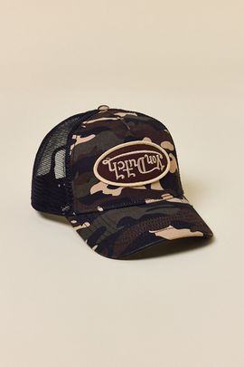Von Dutch Von Dutch Camo Pattern Logo Trucker Hat in Camo, Men's at Urban Outfitters