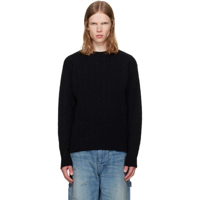 vowels vowels Black Cable Knit Crewneck Sweater