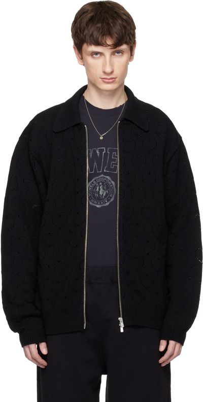 vowels vowels Black Eyelet Knitted Zip-Up Jacket