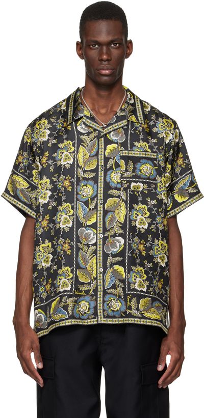 vowels vowels Black Short Sleeve Silk Scarf Shirt