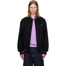 vowels vowels Black Wool Varsity Bomber Jacket