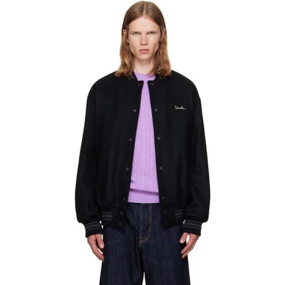 vowels vowels Black Wool Varsity Bomber Jacket