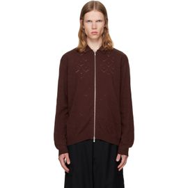 vowels vowels Brown Eyelet Knitted Zip-Up Sweater