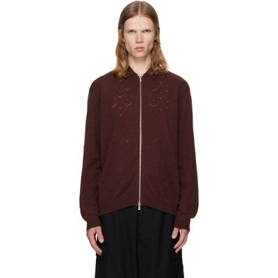 vowels vowels Brown Eyelet Knitted Zip-Up Sweater