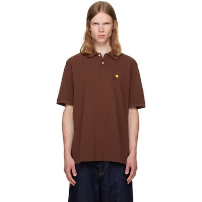vowels vowels Brown Short Sleeve Pique Polo