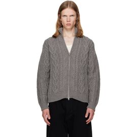 vowels vowels Gray Cable Knit Zip-Up Cardigan