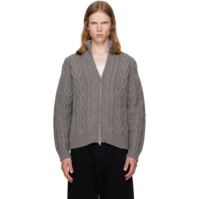 vowels vowels Gray Cable Knit Zip-Up Cardigan