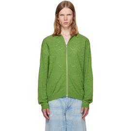 vowels vowels Green Eyelet Knitted Zip-Up Sweater