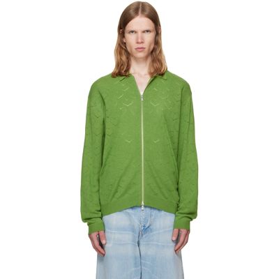 vowels vowels Green Eyelet Knitted Zip-Up Sweater