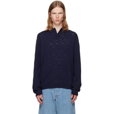vowels vowels Navy Eyelet Polo