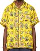 vowels vowels Yellow Short Sleeve Silk Scarf Shirt - 1