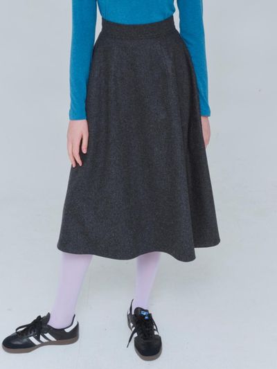 VOYONN A-line Volume Wool Long Skirt [Grey] (0124)