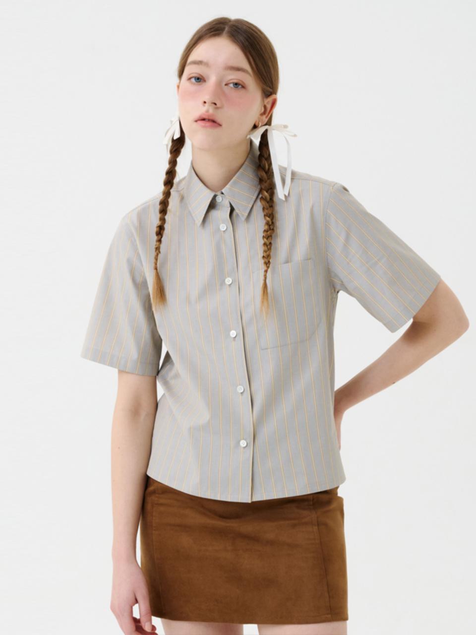 VOYONN Boy-fit Modern Stripe Short-sleeve Shirt [Brown] (0136)