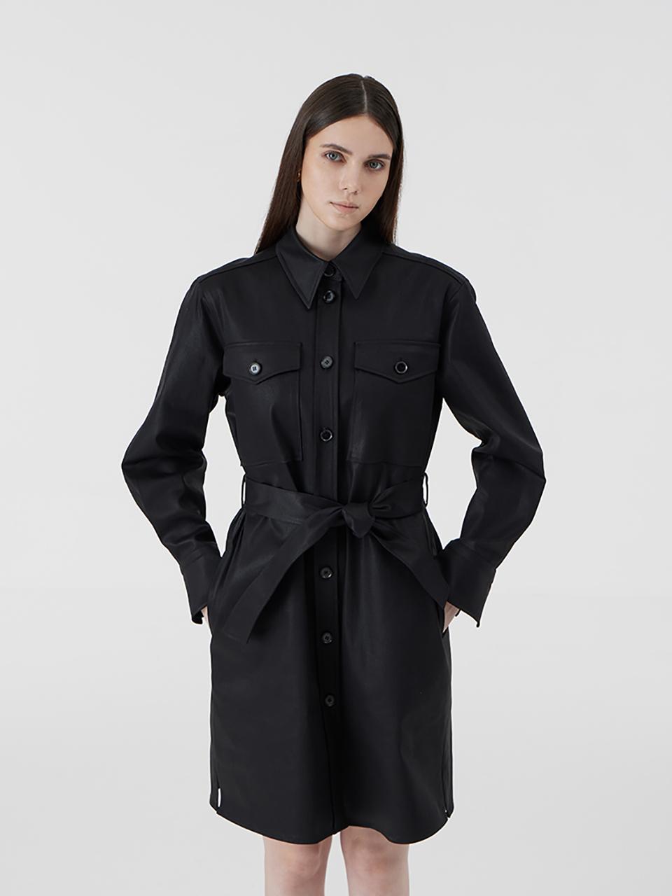 VOYONN Coated Jean Outer-Style Shirt Dress [Black] (025)