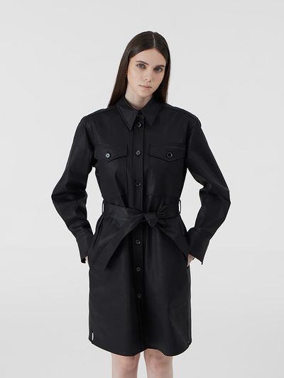 VOYONN Coated Jean Outer-Style Shirt Dress [Black] (025)
