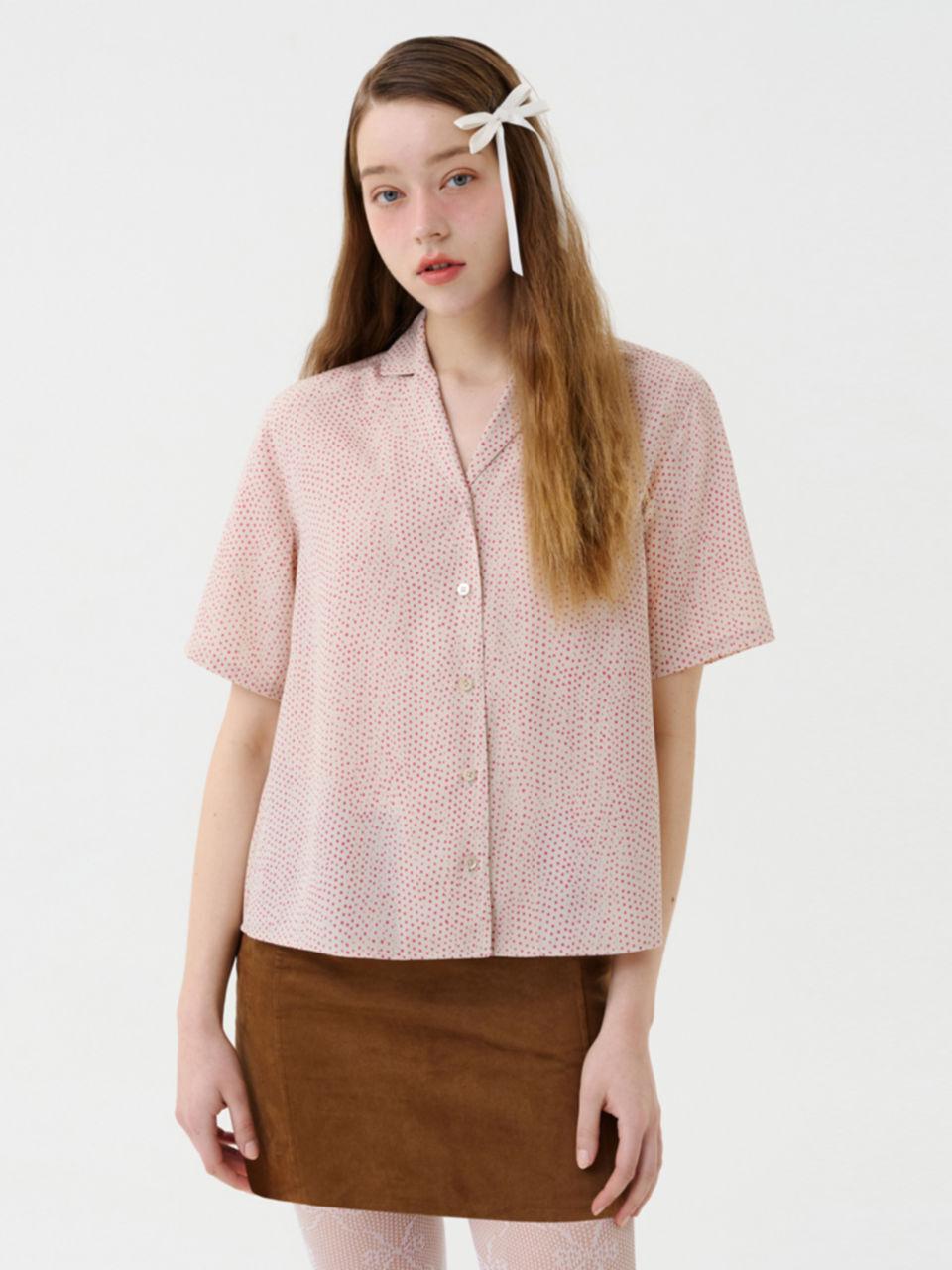 VOYONN Cropped Dot Poly Short-sleeve Blouse (0129) [Pink]