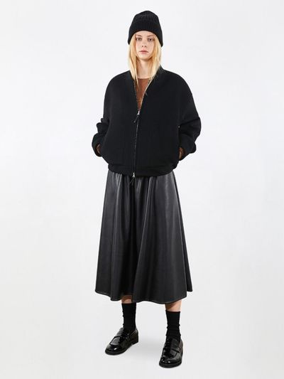 VOYONN Faux Leather Long Flare Skirt [Black] (0061)